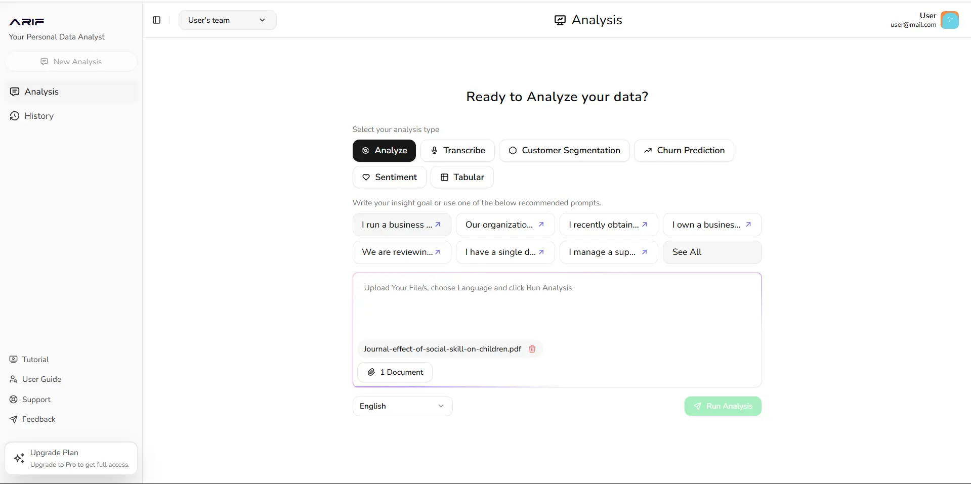 ARIF AI Data Analysis Platform Demo - Watch how to analyze data without coding